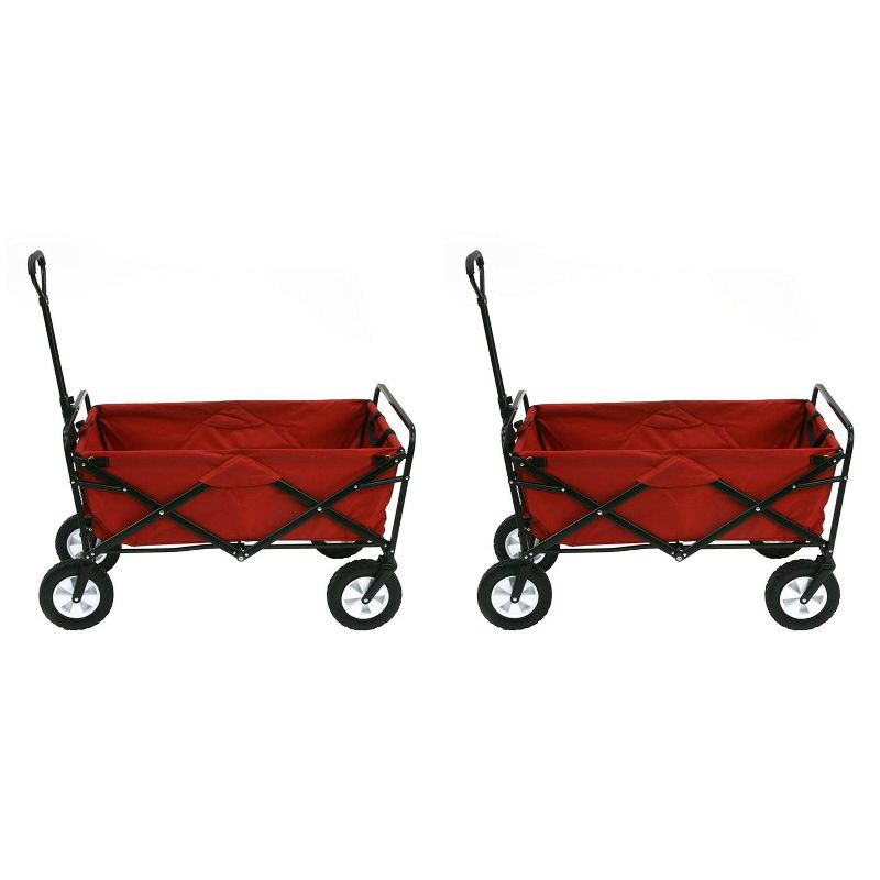 Mac Sports Collapsible Folding Steel Frame Outdoor Garden Wagon, Red (2 Pack), 1 of 7