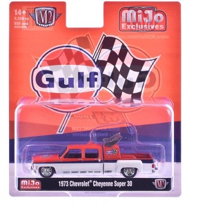 1973 Chevrolet Cheyenne Super 30 Truck "Gulf Oil" Orange and White with Blue Ltd Ed 1/64 Diecast Model Car by M2 Machines - 1 of 1