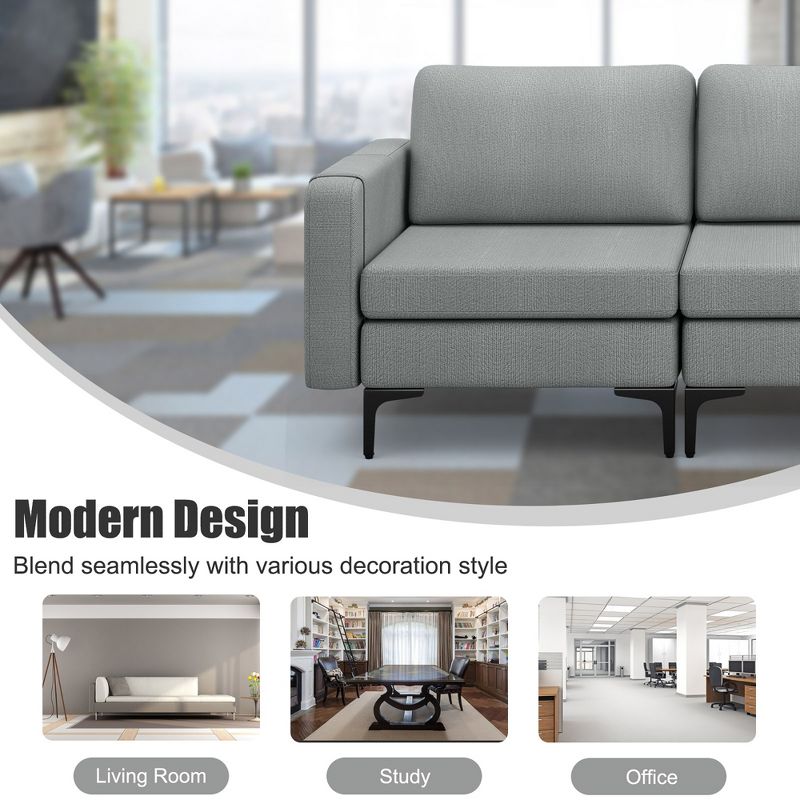 Costway Modern Modular 3-Seat Sofa Couch w/ Side Storage Pocket & Metal Leg Green\Grey, 5 of 10