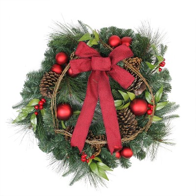 Northlight 24" Unlit Pine with Red Ball Ornaments and Pine Cones Artificial Christmas Wreath