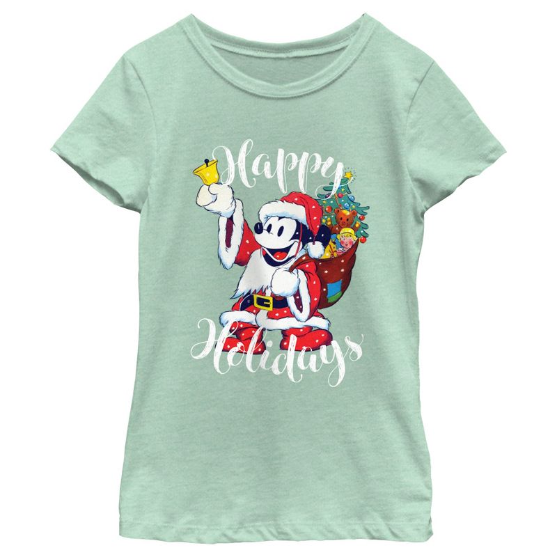 Girl's Mickey & Friends Christmas Happy Holidays Mickey T-Shirt, 1 of 5