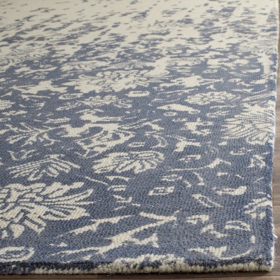 Ivory and Blue Hand-Tufted Wool Area Rug 3' x 5'