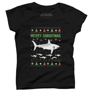 Girl's Design By Humans Shark Christmas By sophialada T-Shirt - 1 of 3