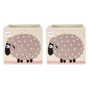 3 Sprouts Kids Children's Collapsible Felt Storage Cube Bin Box for Cubby Shelves and Playroom, Gray Sheep with Polka Dots (2 Pack)