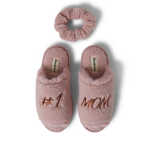 Dearfoams Womens Louise Embroidered Mom Slide Slipper Gift Set