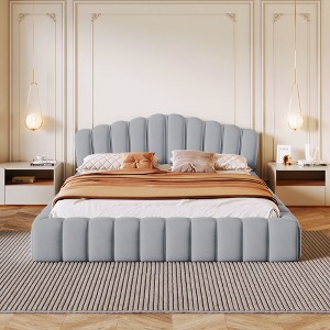 Kumasinova Velvet Upholstered Queen Bed Frame,Platform Floor Bed with Shell Headboard,No Box Spring Needed Bed Frame Queen Size for Kids&Teens - 1 of 4