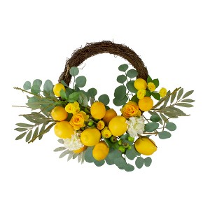 Northlight Lemons and Flowers Artificial Floral Spring Wreath, Yellow - 18-Inch - 1 of 4