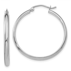 Black Bow Jewelry 2.75mm x 30mm Polished 14k White Gold Domed Round Hoop Earrings - 1 of 4