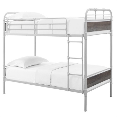 Twin Over Twin Urban Industrial Metal Wood Bunk Bed White Gray