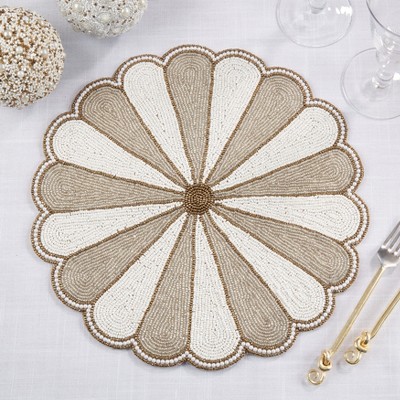 Silver Beaded Pinwheel Fabric Placemats Set of 4
