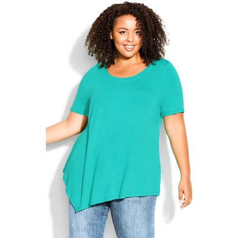 Avenue| Women's Plus Size Asymmetrical Hem Tunic - Emerald - 30w : Target
