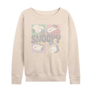 Women's - Peanuts - Snoopy Grid Lightweight French Terry Wide Neck Long Sleeve Shirt - 1 of 4