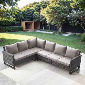Buenhomino 6-Seater Outdoor Sectional Sofa L Shaped Couch Patio Conversation Furniture Set, Wicker Patio Sectional Sofa with Removable Cushion - 1 of 4