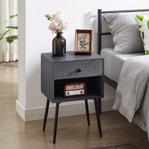 VECELO Set of 2 Industrial Nightstand Mid-Century Side End Table/Bedside Table with Drawer - 1 of 4