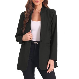 Allegra K Women's Single Button Long Sleeve Solid Color Blazer - 1 of 4