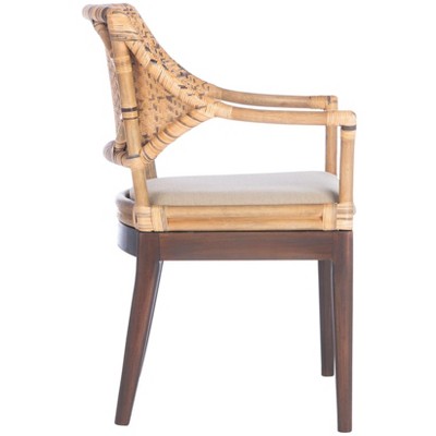 Carlo Transitional Rattan Arm Chair with Honey Mahogany Legs