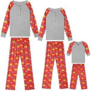 cheibear Christmas Family Snowflakes Bells Print Button Up Top and Pants Multicolored Pajama Sets - 1 of 4