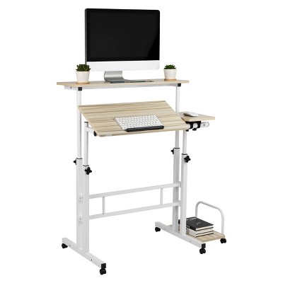 Pink Rolling Sitting/Standing Reversible Desk with Side Storage - Mind  Reader