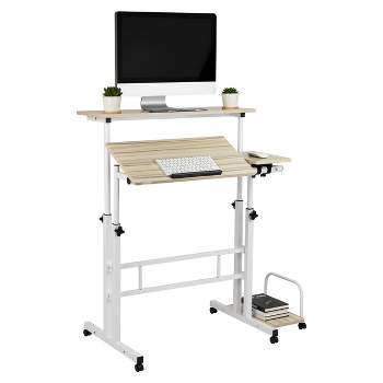 White Rolling Sitting/Standing Desk with Side Storage - Mind Reader