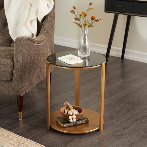 Bronze Glass Round Side Table Set (2), Eichholtz Hoxton