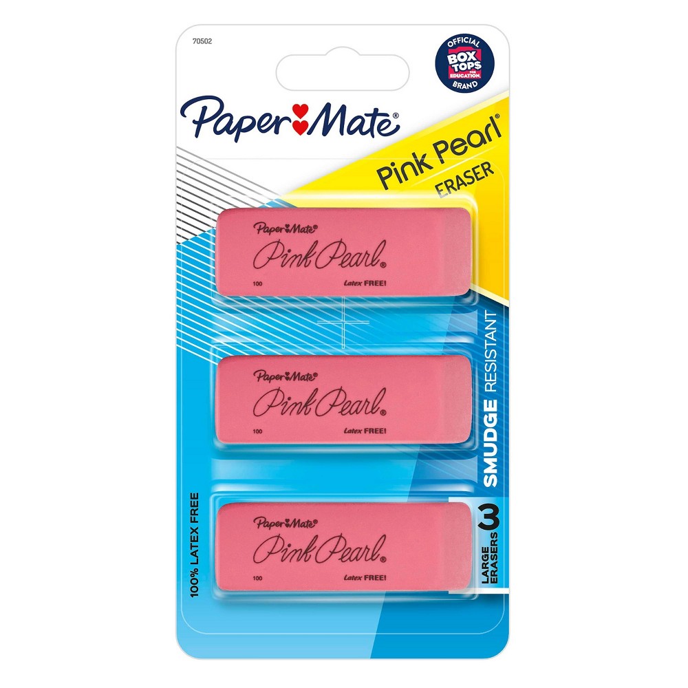 Paper Mate Pink Pearl Erasers, Medium, 3 Count