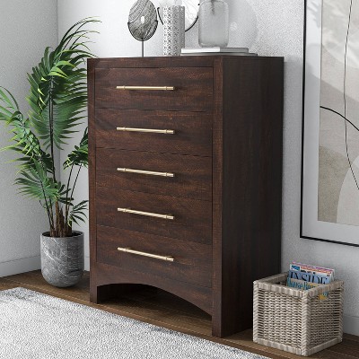 Melonnes 5 Drawer Chest Walnut - HOMES: Inside + Out: Contemporary Bedroom Storage, 48" Height