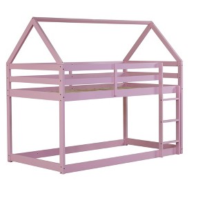NicBex Twin Over Twin Bunk Bed with Safety Guardrail,House-Shaped Twin Loft Bed with Built-In Ladder,Rubber Wood Bunk Beds for Bedroom - 1 of 4