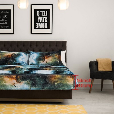 PiccoCasa Polyester Galaxy Stars Themed Bedding Sheet Sets with 2 Pillowcases Queen 4 Pcs Green Queen — фото 4
