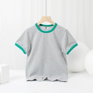 MyKids-Usa Baby Striped Pattern Crewneck Short Sleeve Cotton T-Shirt - 1 of 4