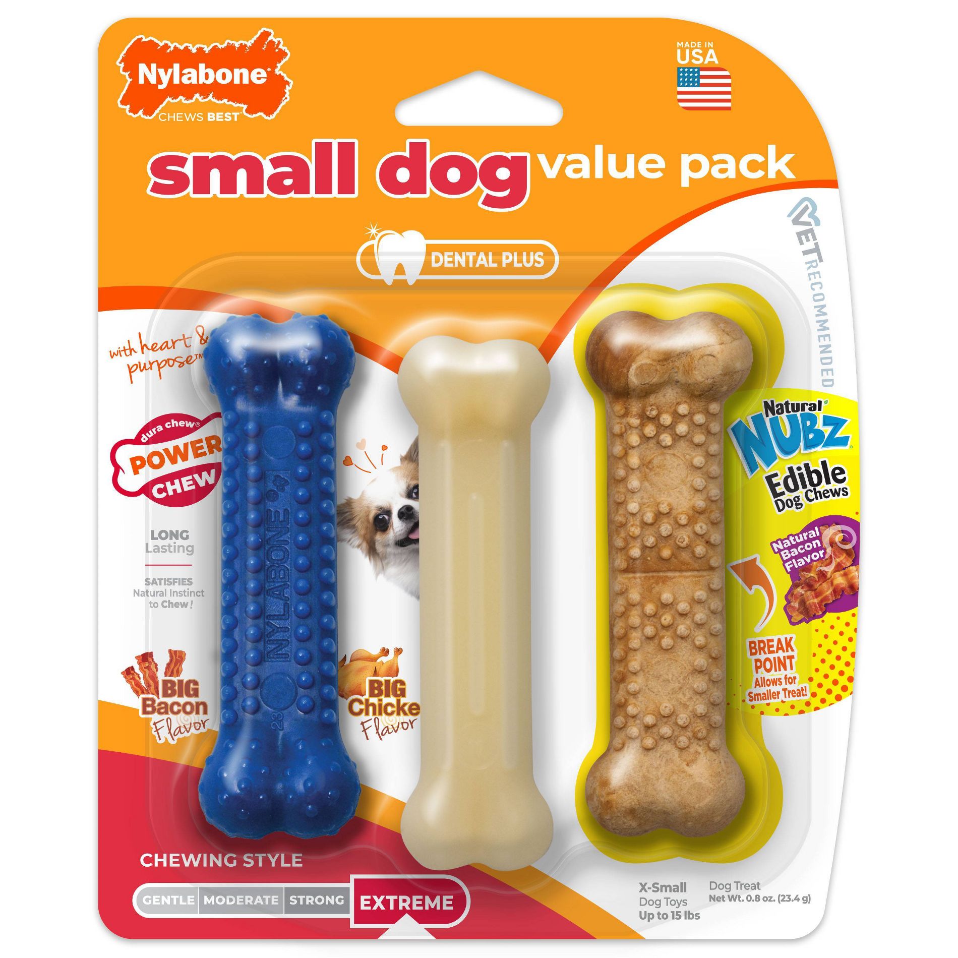 Nylabone Small Dog Toy Set - XS: Chew & Occupy, Nylon, 3-Piece Bone Set