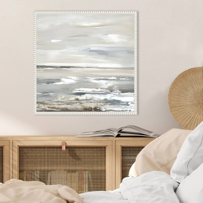 Oceanic Dreams Abstract Coastal Canvas Art with White Floater Frame
