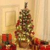 Small Xmas Tree, Mini Christmas Tree w/Lights, 3ft Christmas Tree pre-lit w/78 Warm White LED Lights,Red Berry Clusters and Cloth Bag Base,2pcs - 3 of 4