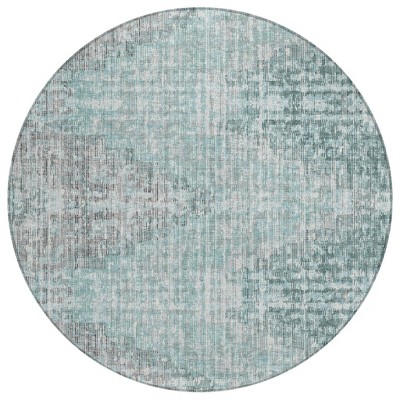 Teal Blue And Ivory Geometric Washable Indoor Outdoor Area Rug