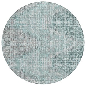 Teal Blue And Ivory Geometric Washable Indoor Outdoor Area Rug - 1 of 4