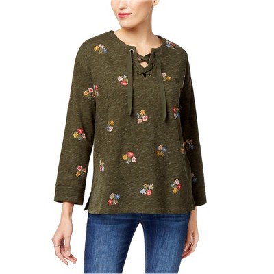 Style & Co. Womens Lace-Up Floral Sweatshirt