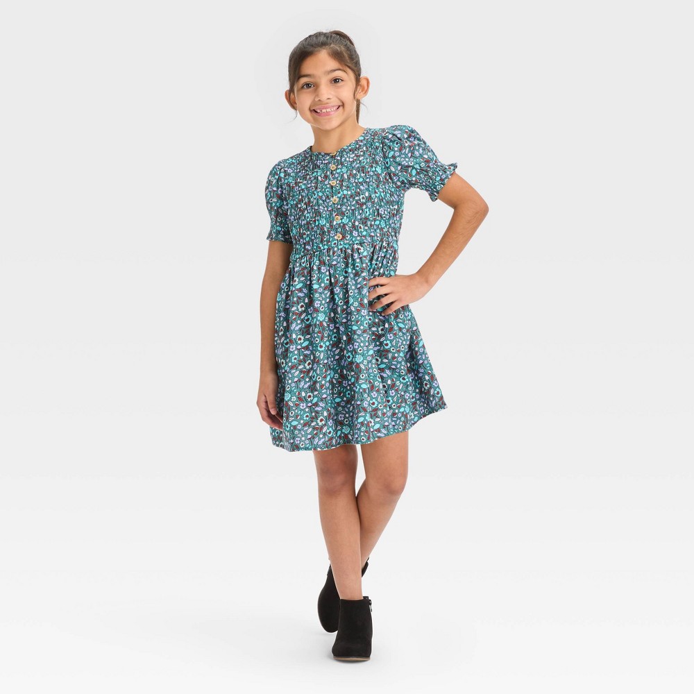 Girls' Short Sleeve Woven Dress - Cat & Jack™ Dusty Green L/9 Case Pack 