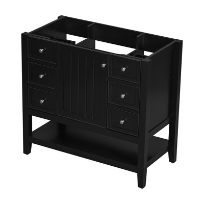 Vynxaria Black 36-inch Bathroom Storage Cabinets - Vanity Base with Drawers