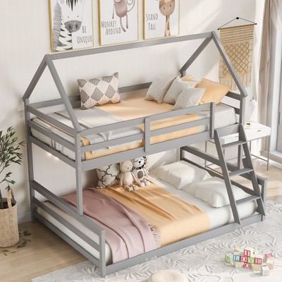 NicBex Twin over Full Bunk Bed with Guardrail,House-Shaped Loft Bed with Ladder and Converts to 2 Beds,Noise Reduced Bunk Beds for Bedroom