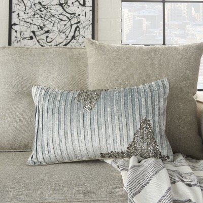 Powder Blue Beaded Velvet Rectangular Throw Pillow 12" x 20"