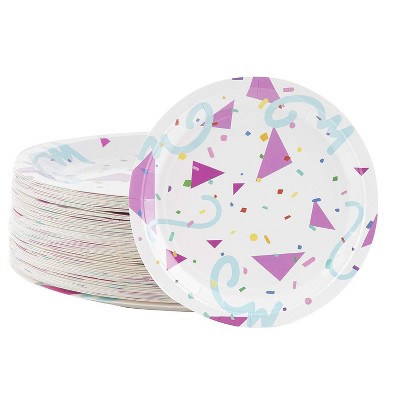 Blue Panda 80-Count Disposable Paper Plates, Birthday Party Supplies Confetti Design Round 9"x9"