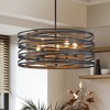 20" Rustic Industrial Pendant Light, 5-Light Black and Walnut Metal Cage Chandelier with Wood Accents for Kitchen Island and Dining Room (No Bulbs) - 3 of 4