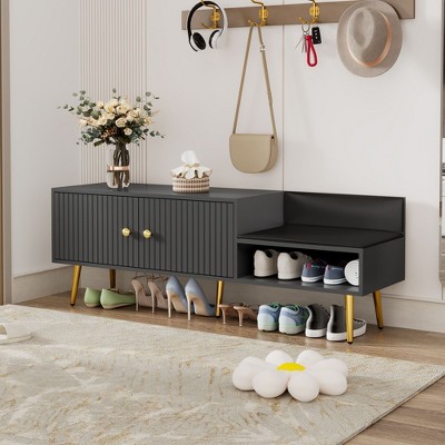 CAVINAS Storage Bench Shoe Rack Hidden Storage and Upholstered Cushions for Entryway Bedroom