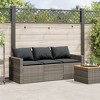 vidaXL Patio Sofa with Cushions 3-Seater Gray Poly Rattan - 3 of 4