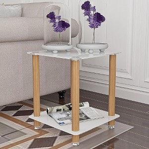 Living Room End Table, Glass Coffee Table With Metal Tube, Smooth Top, Open Lower Storage Shelf Modern 2-Tier Square Sofa Table - 1 of 3