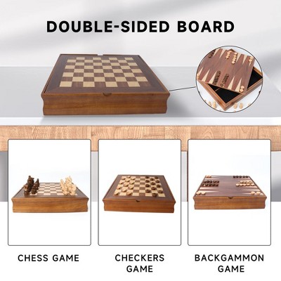 Solid Wood 7-in-1 Board Game Set with Fabric Lining