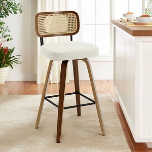 Bekrvio 26"/29" Mid-Century Modern Swivel Bar Stools Set of 1/2/3/4- Faux Leather Upholstered with Back and Bent Wood Legs,Ideal for Kitchen Island - 1 of 4