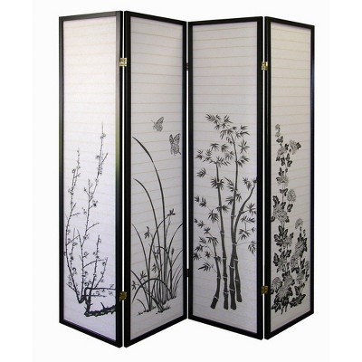 NicBex 4-panel Room Divider Portable Wooden Folding Privacy Screen Bamboo Design Wall Partition for Home & Office, Black