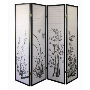 NicBex 4-panel Room Divider Portable Wooden Folding Privacy Screen Bamboo Design Wall Partition for Home & Office, Black - 1 of 4
