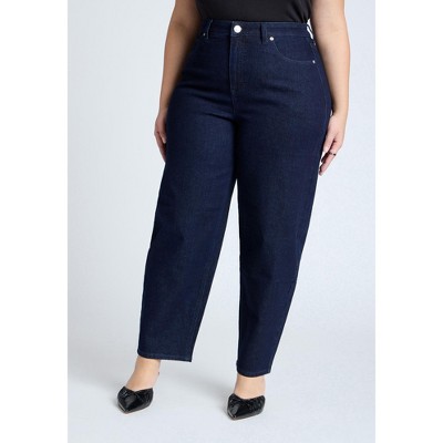 Plus Size High Rise Dark Blue Denim Straight Leg Jeans