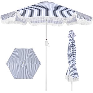 Best Choice 9ft Fringe Market Umbrella – Boho Patio Sunshade w/ Tilt, UPF50+, Steel Pole for Table, Pool, Deck - 1 of 4